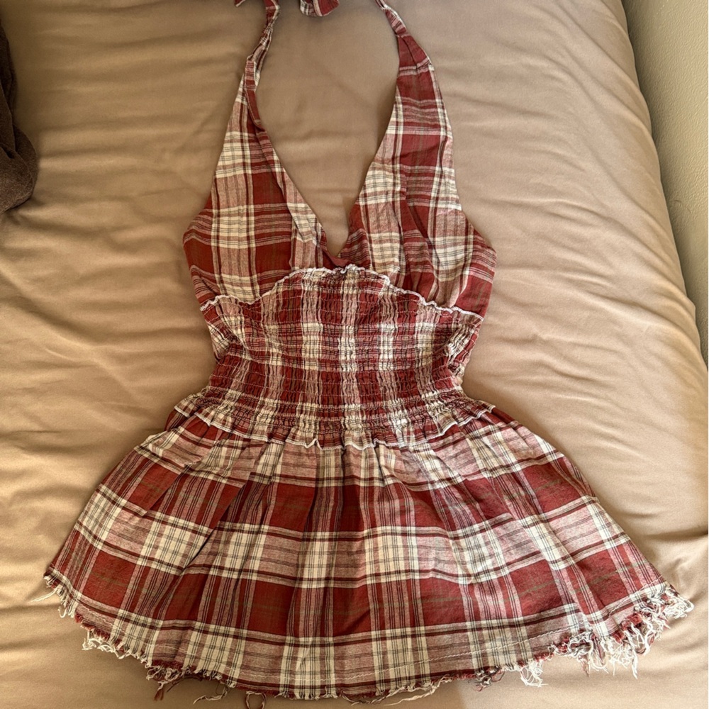 Plaid Halter Mini Dress